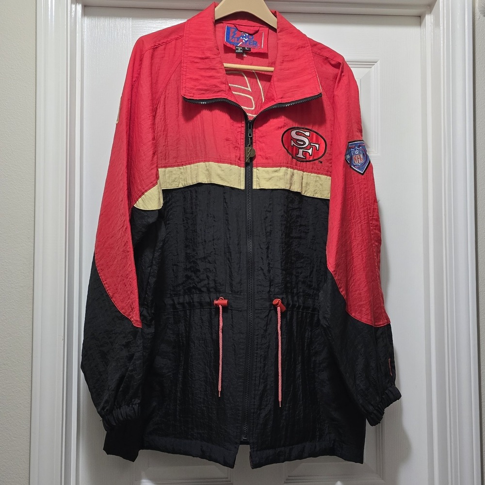 VTG San Francisco 49ers Pro Player Jacket NFL 75th Anniversary Spell Out Men's L